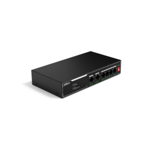 [DH-SF1006LP] Switch Dahua PoE 6 puertos 10/100, NO ADMINISTRABLE / 4 puertos PoE, Admite los estándares 802.3af y 802.3at, Admite transmisión PoE de larga distancia de 250 m, Función de PoE watchdog